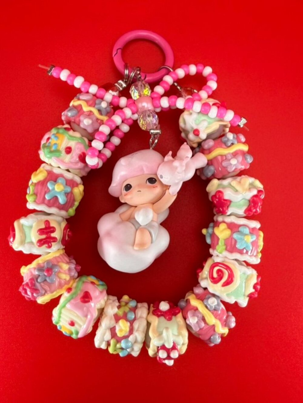 OOAK Handmade Dimoo-Theme Fairy Angel Phone Wristlet Bag Charm Pink